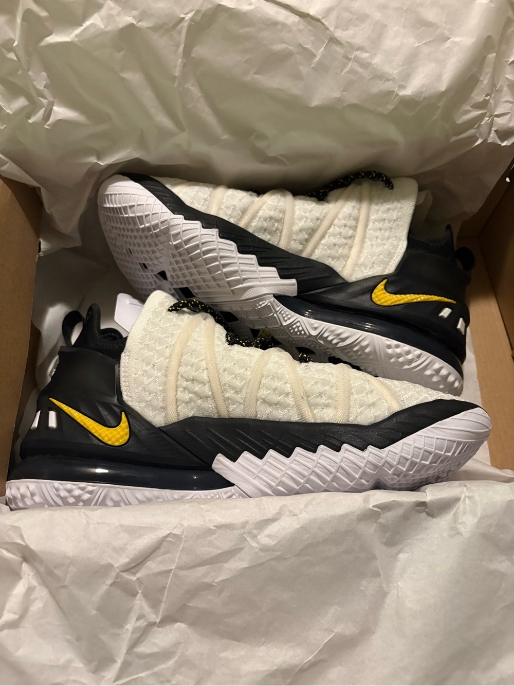Nike LeBron XVIII High-Top Basketball Shoes in White, Black & Yellow